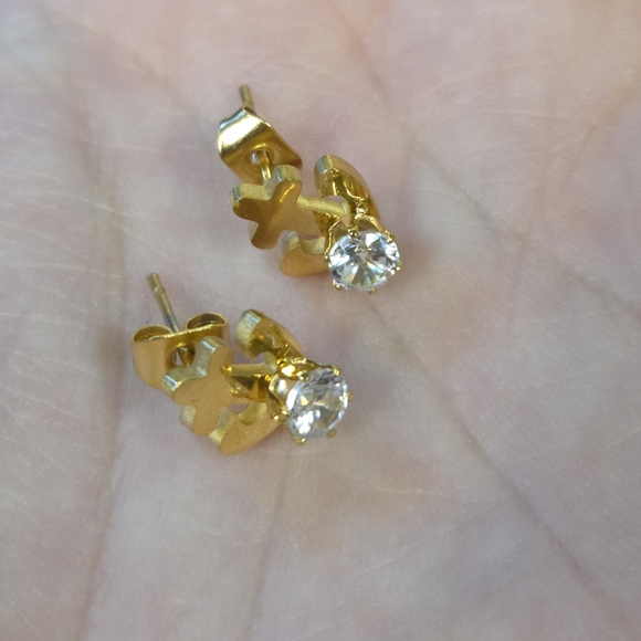 Goldtone Stainless Steel Anchor Pendant Necklace and Earrings Set - Picture 8 of 8